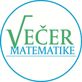 Logotip manifestacije Večer matematike u obliku teksta s nazivom manifestacije unutar kruga. Slovo "V" u nazivu stilizirano je kao znak korijena.