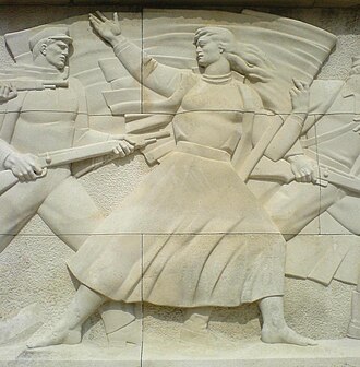 Detalj sa reljefa sa spomenika na Groblju osloboditelja Beograda 1944, rad Rade Stankovića