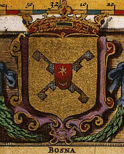 Grb Bosne iz zemljovida Joan Blaeu (1668.) koji je naručio Petar Zrinski