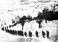 Borci brigade prelaze Papuk u zimu 1943. godine.