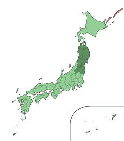 Tōhoku regija na karti Japana