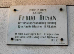 Spomen-ploča Ferdi Rusanu u Bjelovaru.