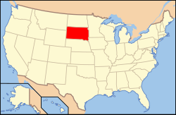 Map of the USA highlighting South Dakota