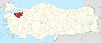 Pokrajina Bursa na zemljovidu Turske