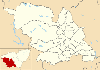 Karta Sheffielda s položajem u Južnom Yorkshireu