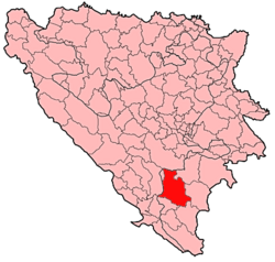 Položaj općine Nevesinje u Bosni i Hercegovini