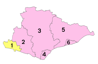      Unitarna uprava;      Područje grofovijskog vijeća (1) City of Brighton and Hove, (2) Lewes, (3) Wealden, (4) Eastbourne, (5) Rother (6) Hastings.
