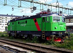 Lokomotiva Rc4 1315 (Green Cargo) u trenutačnom zelenom službenom bojanju iz 2001. godine