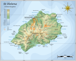 Topografski zemljovid otoka sv. Helena s pozicijom Jamestowna
