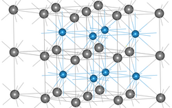 α-WC kristalna rešetka; atomi ugljika su sivi.
